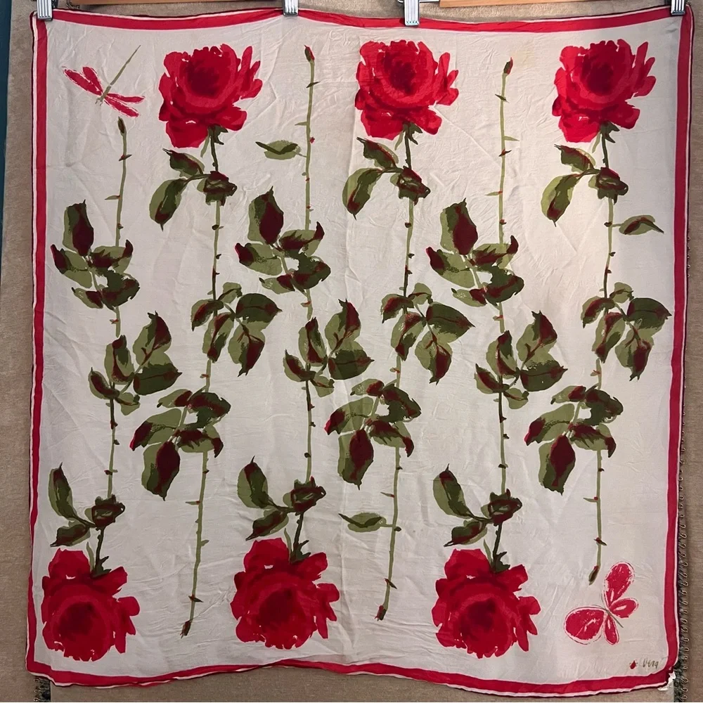 VERA NEUMANN Vintage Roses Printed Silk Chiffon Scarf